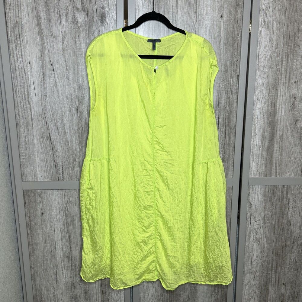 OSKA Dress Size 3 US 10/12 Midi Neon Green Pockets Art Lagenlook